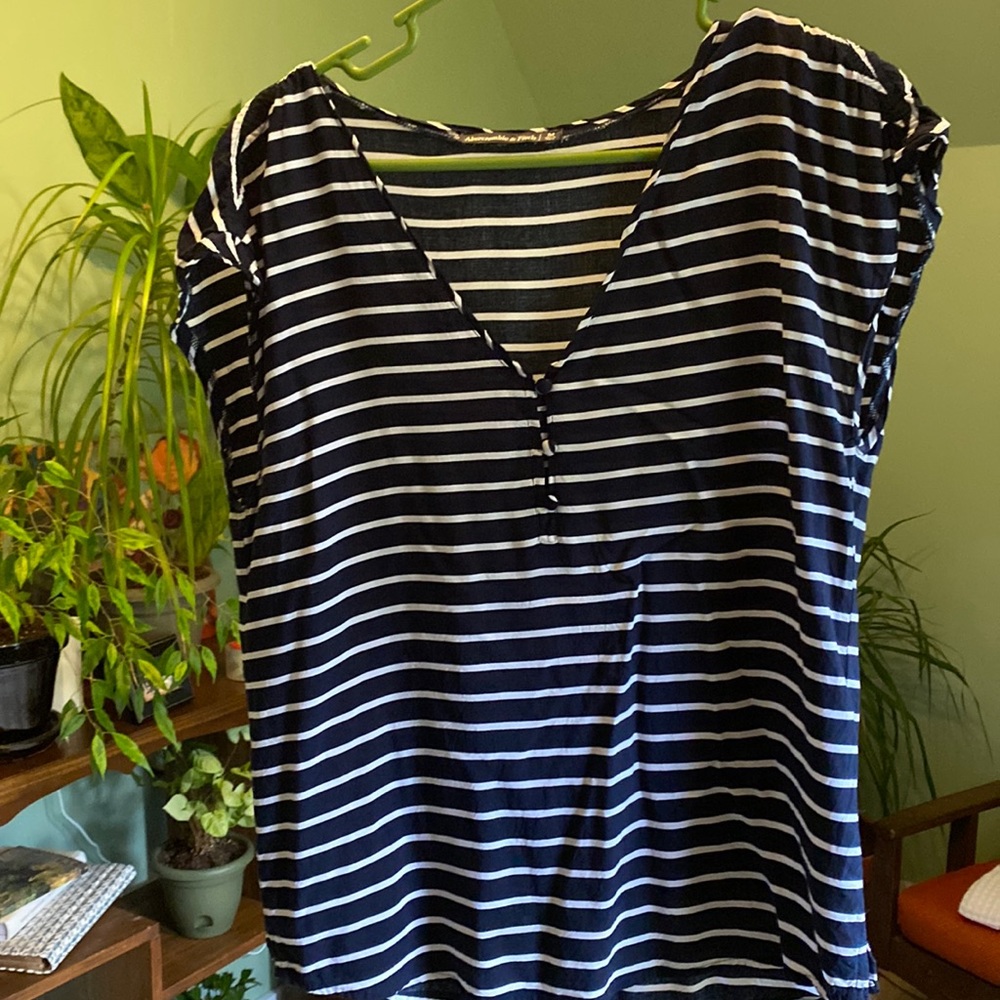 White and navy striped dress shirt